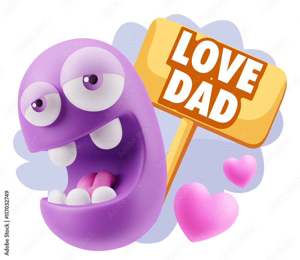 3d Rendering. Emoticon Face in Love saying Love Dad with Colorfu 3d Rendering. Emoticon Face in Love saying Love Dad with Colorfu