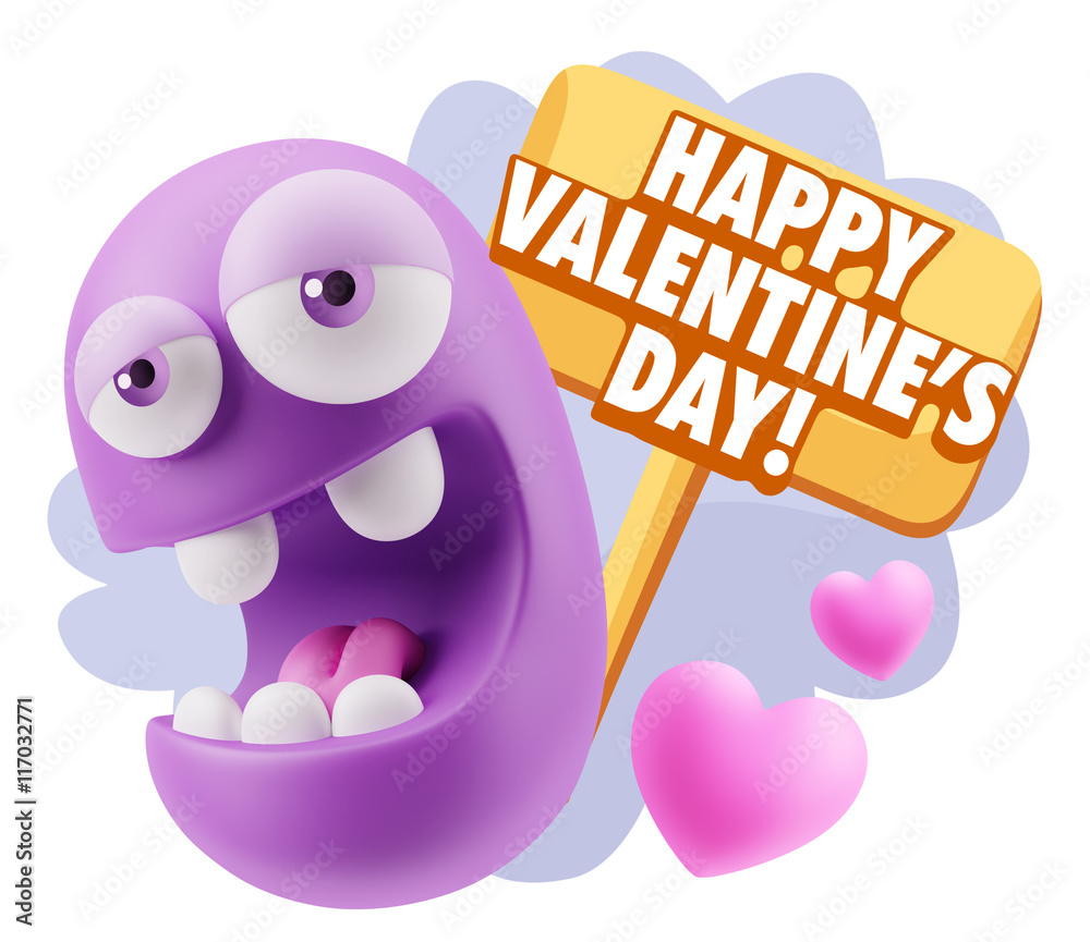 3d Rendering. Emoticon Face in Love saying Happy Valentine's Day 3d Rendering. Emoticon Face in Love saying Happy Valentine's Day