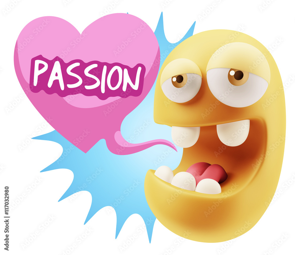 3d Rendering. Emoticon Face in Love saying Passion with Colorful 3d Rendering. Emoticon Face in Love saying Passion with Colorful