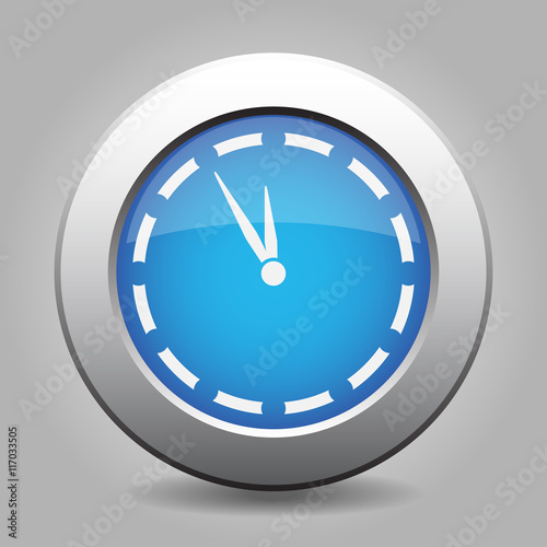 blue metal button with last minute clock