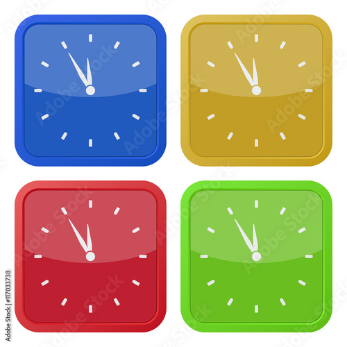 set of four square icons with last minute clock