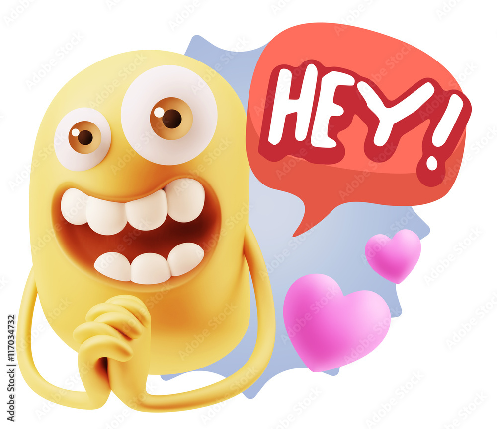 3d Rendering. Love Emoticon Face saying Hey with Colorful Speech 3d Rendering. Love Emoticon Face saying Hey with Colorful Speech