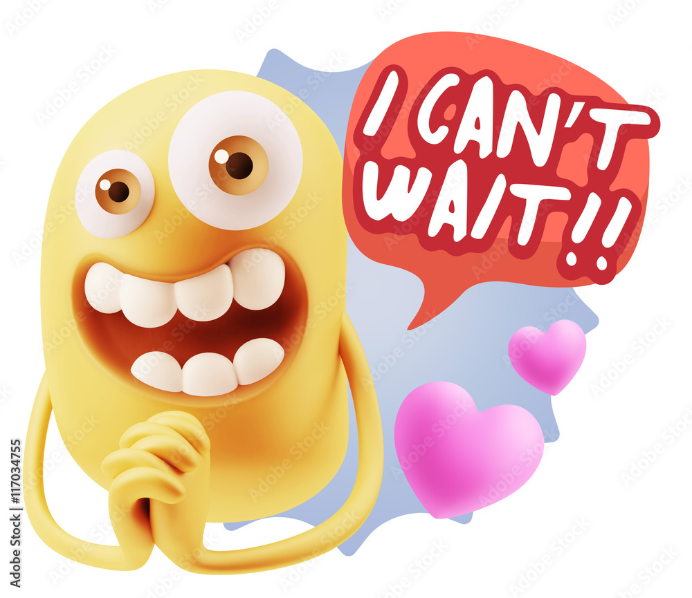 3d Rendering. Love Emoticon Face saying I Can't Wait with Colorf 3d Rendering. Love Emoticon Face saying I Can't Wait with Colorf