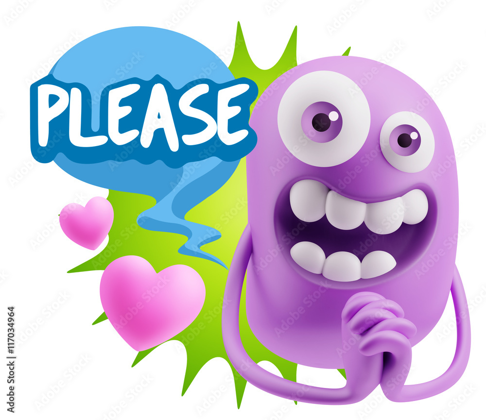 3d Rendering. Love Emoticon Face saying Please with Colorful Spe 3d Rendering. Love Emoticon Face saying Please with Colorful Spe