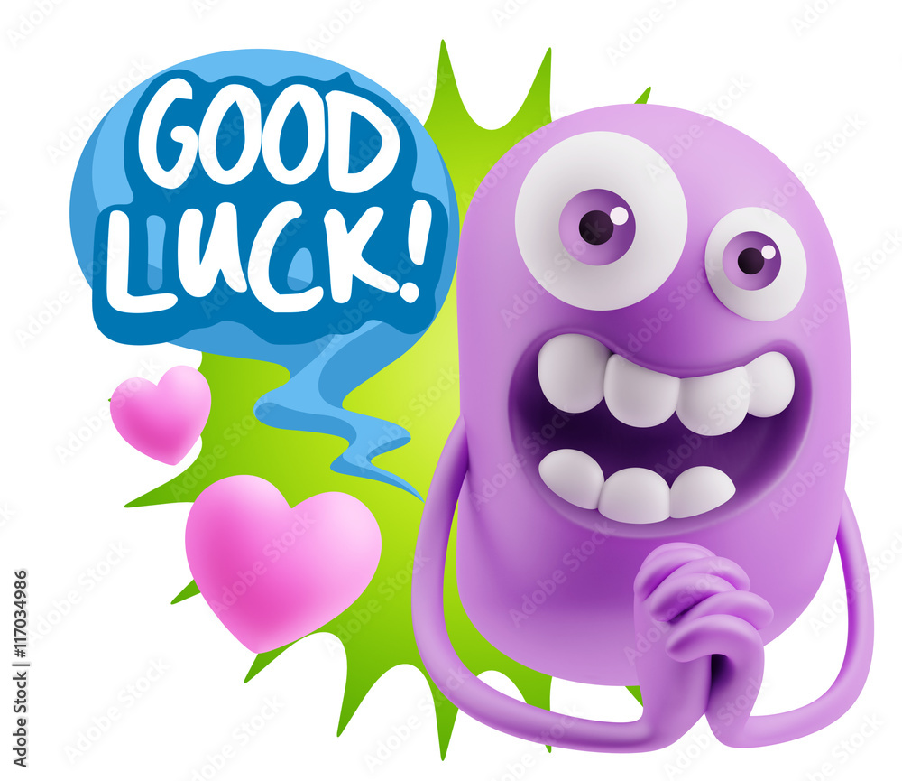 3d Rendering. Love Emoticon Face saying Good Luck with Colorful 3d Rendering. Love Emoticon Face saying Good Luck with Colorful