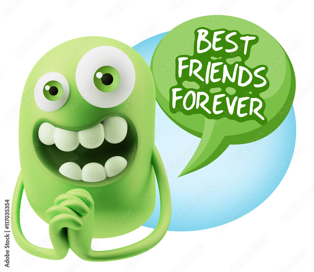 3d Rendering. Love Emoticon Face saying Best Friends Forever wit 3d Rendering. Love Emoticon Face saying Best Friends Forever wit