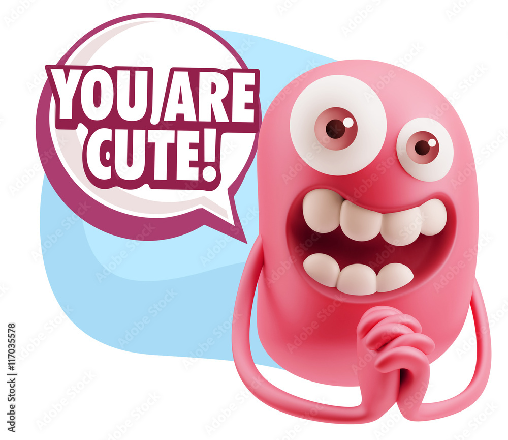 3d Rendering. Love Emoticon Face saying You Are Cute with Colorf 3d Rendering. Love Emoticon Face saying You Are Cute with Colorf