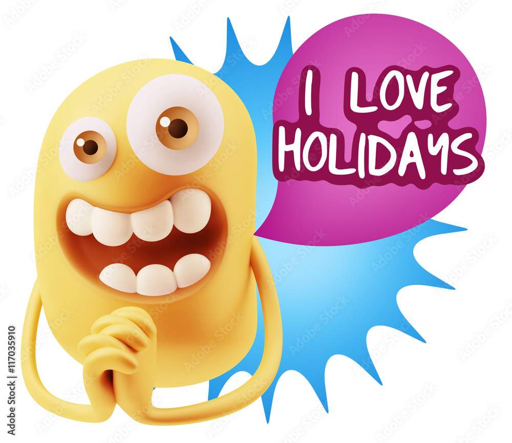 3d Rendering. Love Emoticon Face saying I Love Holidays with Col 3d Rendering. Love Emoticon Face saying I Love Holidays with Col
