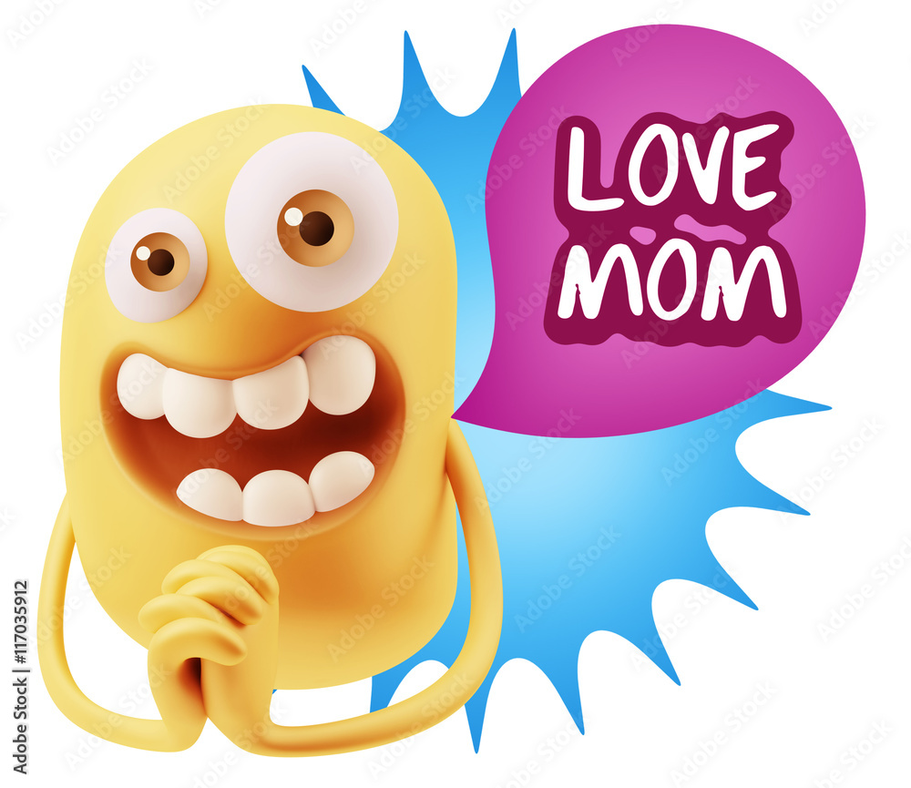 3d Rendering. Love Emoticon Face saying Love Mom with Colorful S 3d Rendering. Love Emoticon Face saying Love Mom with Colorful S