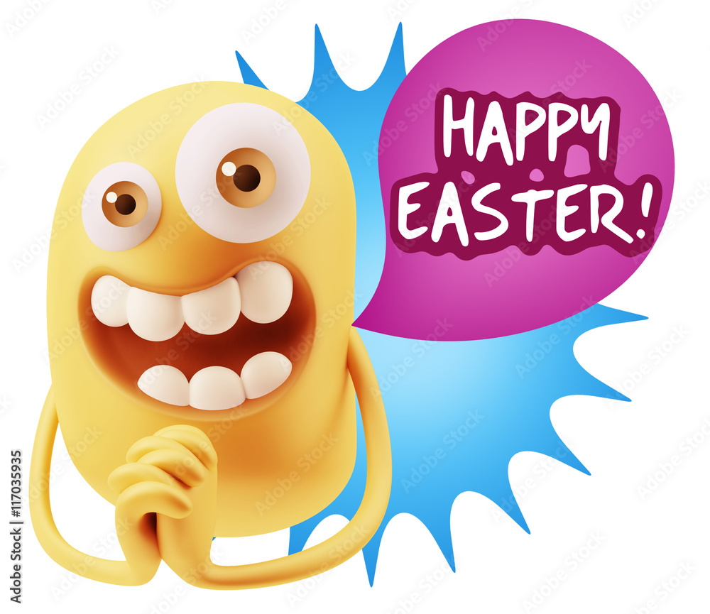 Obraz premium 3d Rendering. Love Emoticon Face saying Happy Easter with Colorf