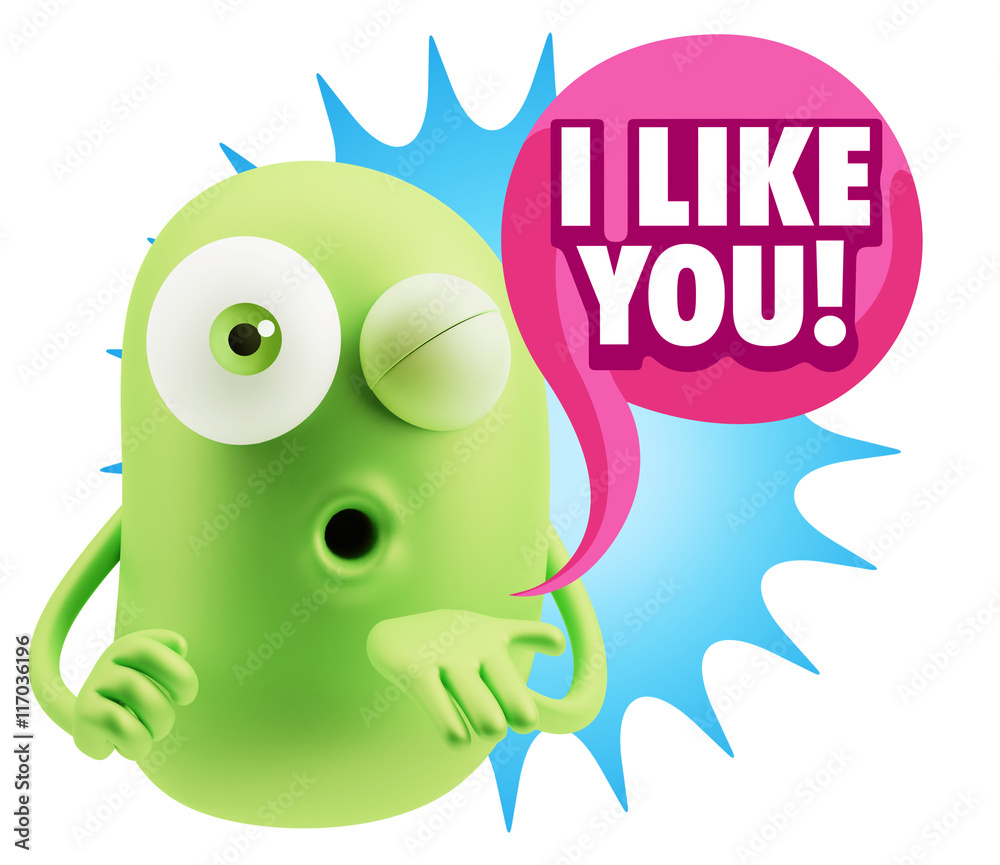 3d Rendering. Love Emoticon Face Blowing a Kiss saying I Like Yo 3d Rendering. Love Emoticon Face Blowing a Kiss saying I Like Yo
