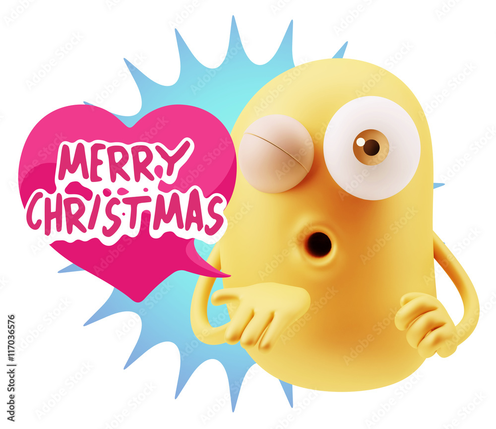 Obraz premium 3d Rendering. Love Emoticon Face Blowing a Kiss saying Merry Chr