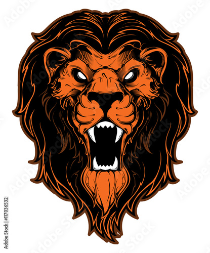 Fototapeta Naklejka Na Ścianę i Meble -  Roaring lion head mascot. Label. Logotype. Isolated on white background