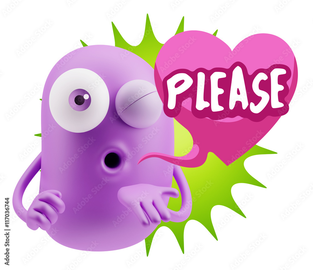 3d Rendering. Love Emoticon Face Blowing a Kiss saying Please wi 3d Rendering. Love Emoticon Face Blowing a Kiss saying Please wi