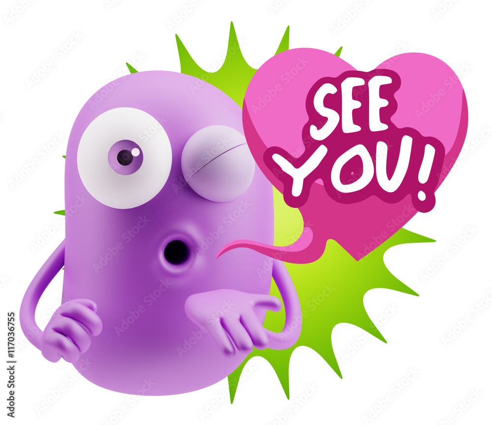 3d Rendering. Love Emoticon Face Blowing a Kiss saying See You w 3d Rendering. Love Emoticon Face Blowing a Kiss saying See You w