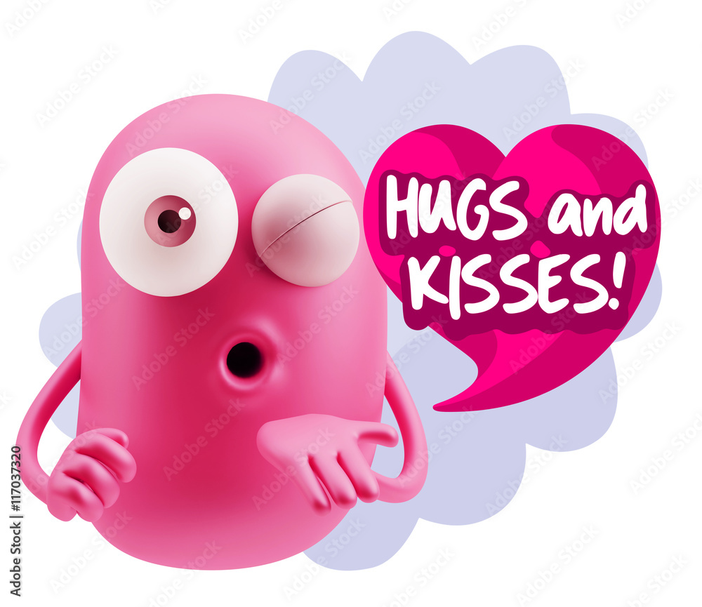 3d Rendering. Love Emoticon Face Blowing a Kiss saying Hugs And 3d Rendering. Love Emoticon Face Blowing a Kiss saying Hugs And