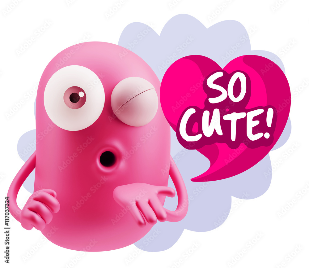 3d Rendering. Love Emoticon Face Blowing a Kiss saying So Cute w 3d Rendering. Love Emoticon Face Blowing a Kiss saying So Cute w