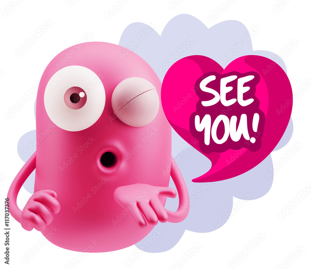 Obraz premium 3d Rendering. Love Emoticon Face Blowing a Kiss saying See You w
