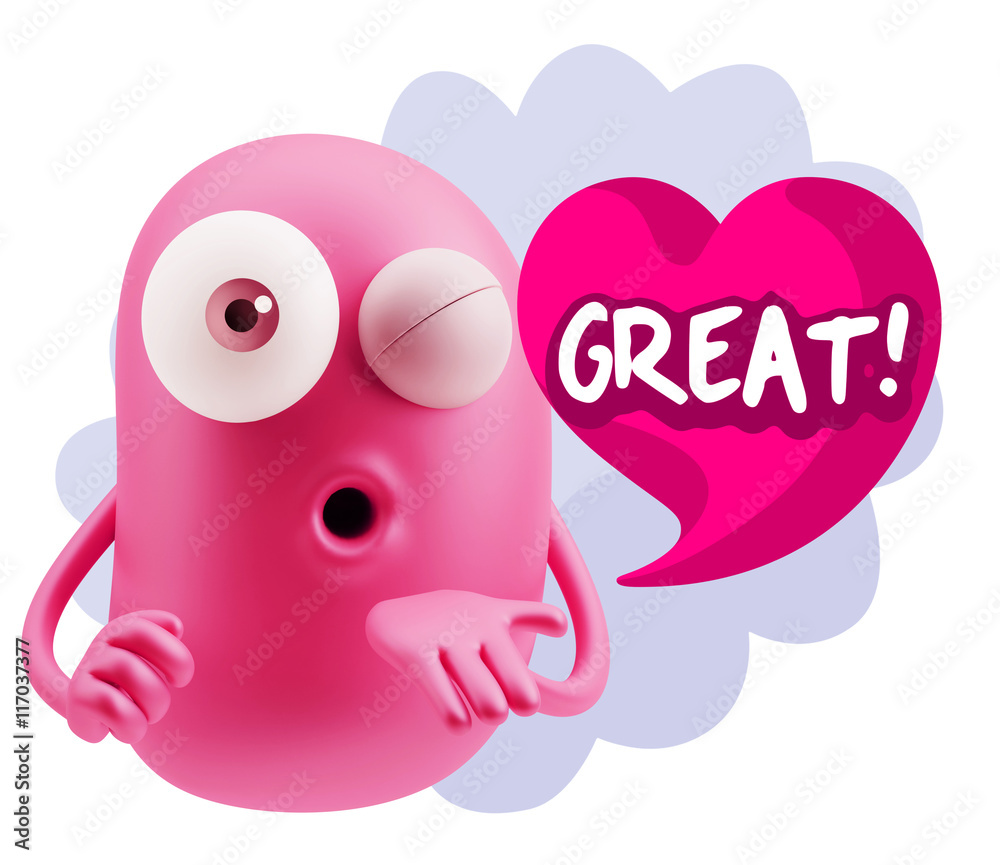 3d Rendering. Love Emoticon Face Blowing a Kiss saying Great wit 3d Rendering. Love Emoticon Face Blowing a Kiss saying Great wit