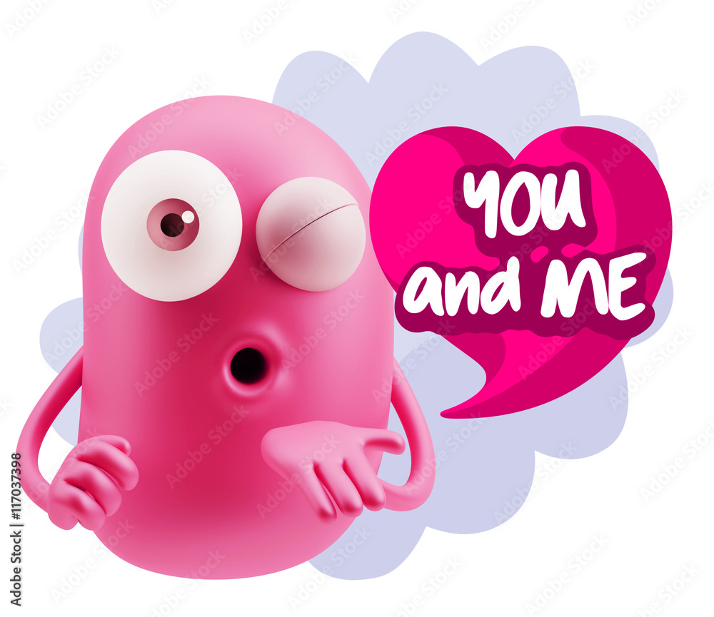 3d Rendering. Love Emoticon Face Blowing a Kiss saying You And M 3d Rendering. Love Emoticon Face Blowing a Kiss saying You And M