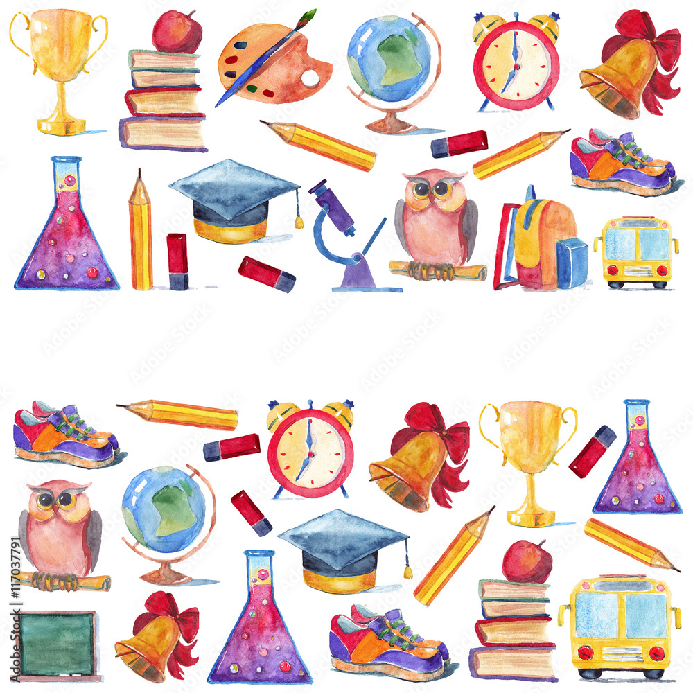 Watercolor icons School and education