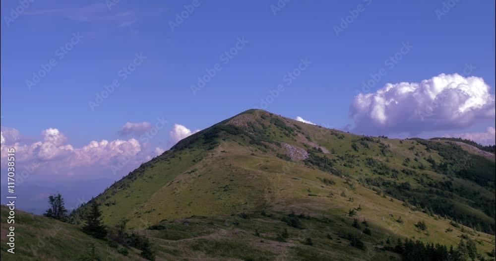 Mountain Landscape, Running Clouds With Mountain and Trees and River, Timelapse Mountain Landscape, Running Clouds With Mountain and Trees and River, Timelapse