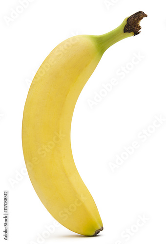 Foto Single ripe banana isolated on white background.