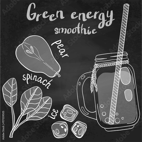 Recipe illustration smoothie (cocktail). Vector hand drawn illus