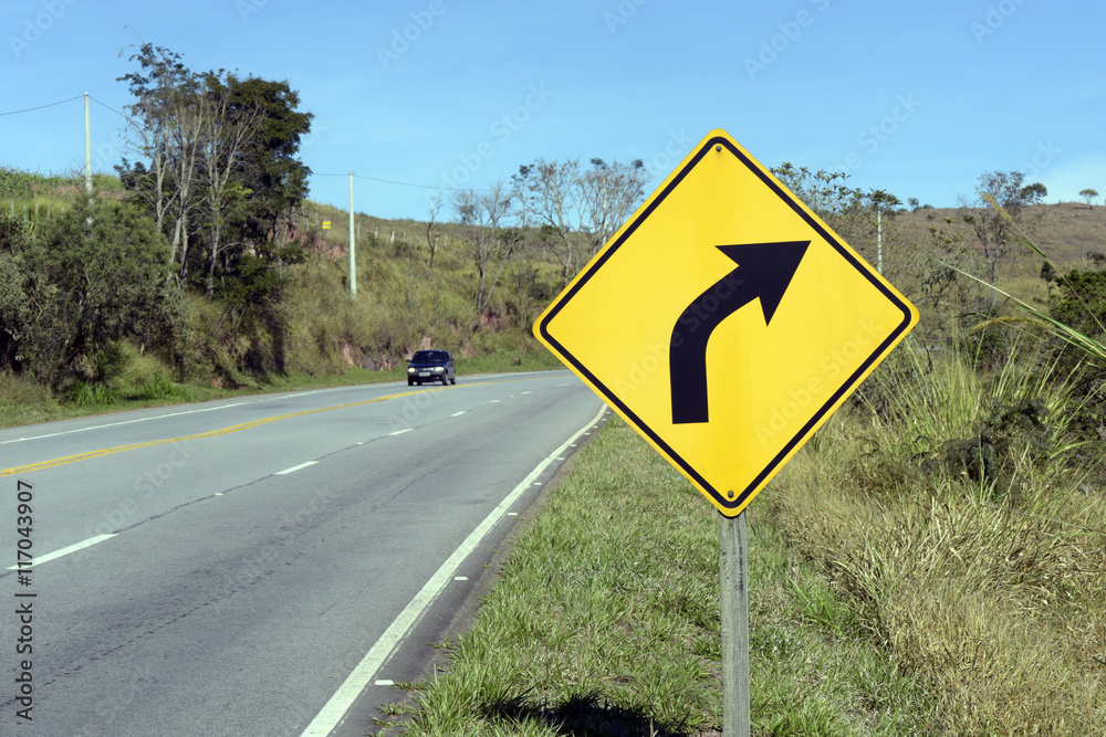 Right curve road sign
