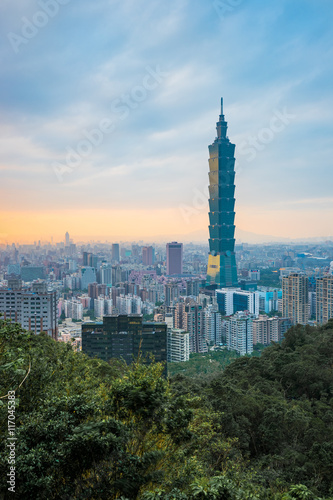 Sunset view of Taipei city skyline in Taiwan