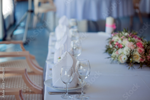 Wedding banquet  small restaurant in a Maritime style  round tables