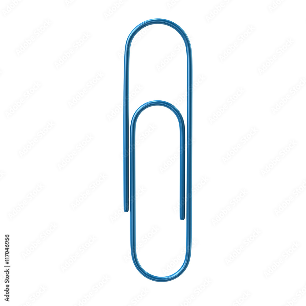 3d illustration of blue paper clip 3d illustration of blue paper clip