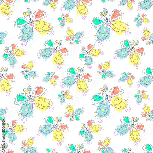 Wallpaper Mural Vector seamless pattern with insect. Drawn decorative endless background with butterfly. Graphic illustration. Torontodigital.ca