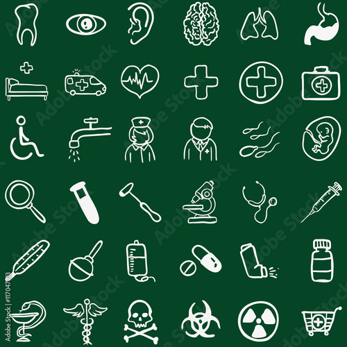 Vector Set of Chalk Doodle Medical Icons