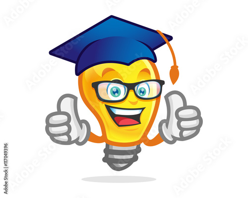 Bulb character, mascot, vector, logo. Perfect for school or another education logo. Lamp mascot.