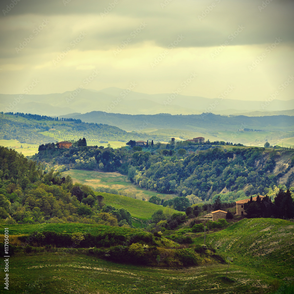Rural landscape,Tuscany, Italy, Europe, spring time. Instagram style.