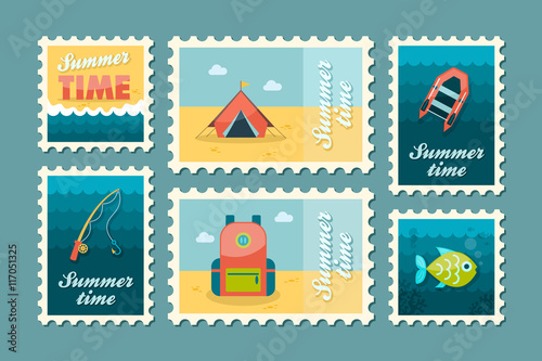 Summer camping stamp set. Holiday