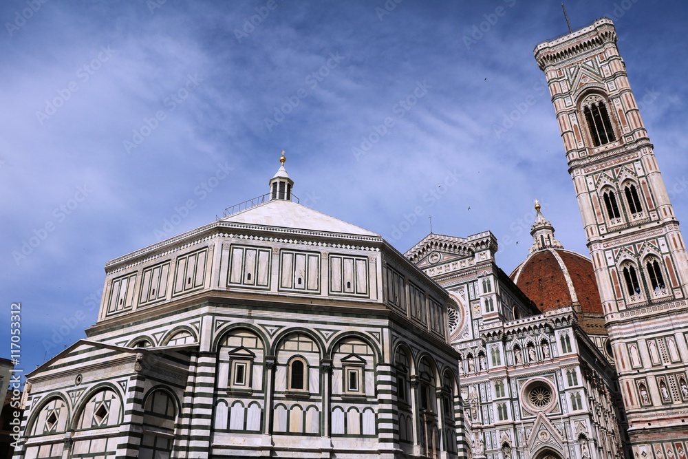 Florence in Italy, Cathedral Santa Maria del Fiore, Baptistry San Giovanni and Campanile di Giotto 