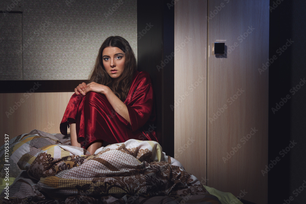 Helpless sad girl in bed Helpless sad girl in bed