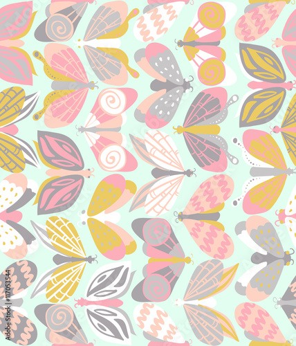 Seamless pattern with beautiful bright butterflies