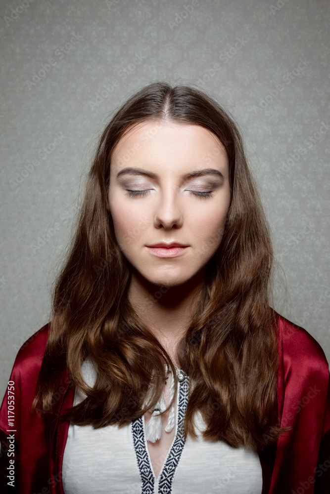 Portrait of young lady with make up with closed eyes Portrait of young lady with make up with closed eyes