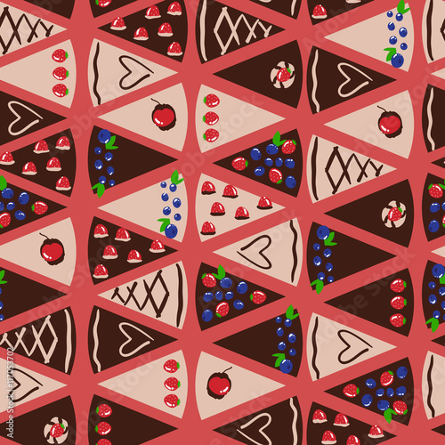 Seamless pattern with different pieces of cakes