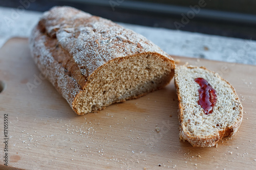 Bread with strawberry jam photo