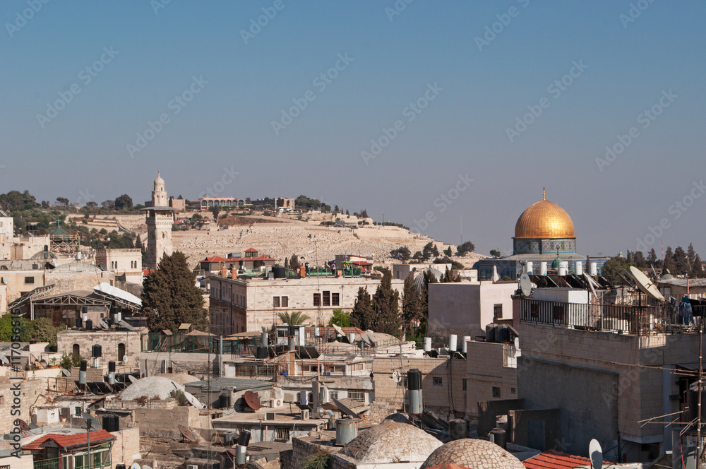 Gerusalemme: vista della Cupola della Roccia dalle mura il 6 Settembre 2015. La Cupola della Roccia è il Santuario islamico sul Monte del Tempio