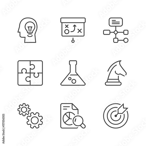 basic management and strategy thin line icons