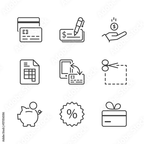 payment methods thin line icons