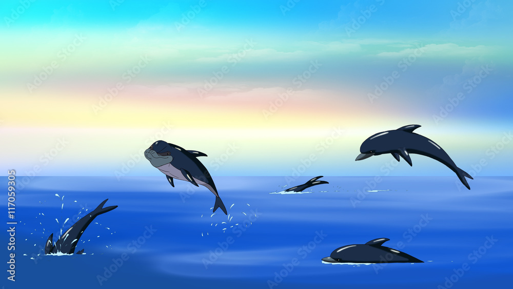 Naklejka premium Dolphins in a Ocean