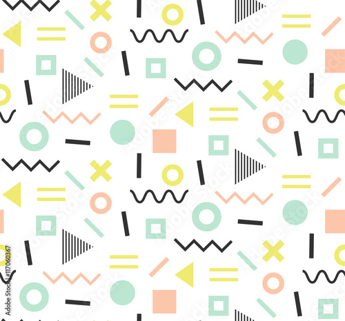 Trendy memphis cards. Abstract seamless pattern.