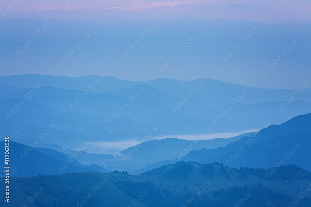 beautiful summer landscape in the mountains. Sunrise