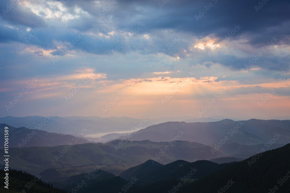 beautiful summer landscape in the mountains. Sunrise beautiful summer landscape in the mountains. Sunrise